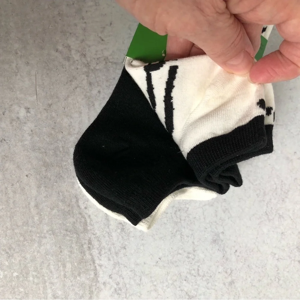 Kate Spade Womens White and Black Floral Knit Socks No Show Three Pack